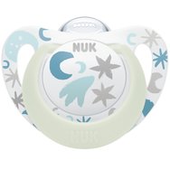 Nuk Star Night Silicone Soother Εξαιρετικά Μαλακή Ορθοδοντική Πιπίλα Σιλικόνης, Κατάλληλη για τη Γνάθο & τα Δόντια 0-6m 1 Τεμάχιο - Γαλάζιο