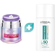 L'Oreal Paris Promo Revitalift Filler Hyaluronic Plumping Water-Cream 50ml & Bright Reveal Tinted Glow Daily Fluid Spf50, 50ml