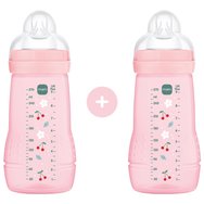 Mam Promo Easy Active Baby Bottle 2m+, Κωδ 363SBc 270ml Μπιμπερό Πολυπροπυλενίου με Θηλή Σιλικόνης Μεσαίας Ροής 2 Τεμάχια - Ροζ